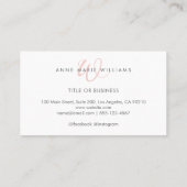 Minimalistische Blush Roze Script Twee Rand Monogr Visitekaartje (Achterkant)