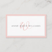 Minimalistische Blush Roze Script Twee Rand Monogr Visitekaartje (Voorkant)