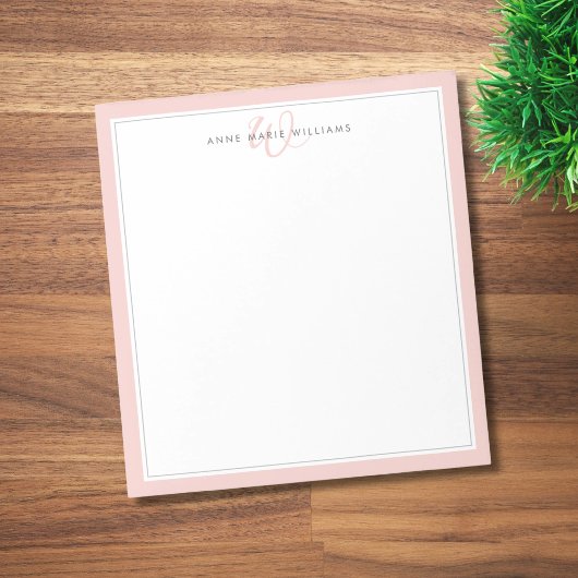 Minimalistische Blush Roze Twee Rand Monogram Notitieblok
