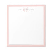 Minimalistische Blush Roze Twee Rand Monogram Notitieblok (Voorkant)