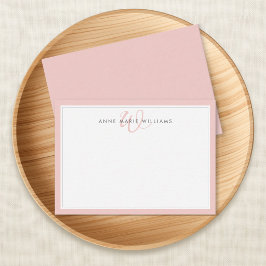 Minimalistische Blush Roze Twee Rand Monogram Notitiekaartje