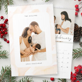Minimalistische Blush Roze Waterverf Familie Foto Kalender