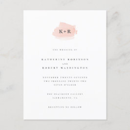 Minimalistische Blush Roze Waterverf Initialen bru Uitnodiging Briefkaart