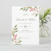 Minimalistische Blush Waterverf Bloemen Huwelijk Kaart (Staand voorkant)