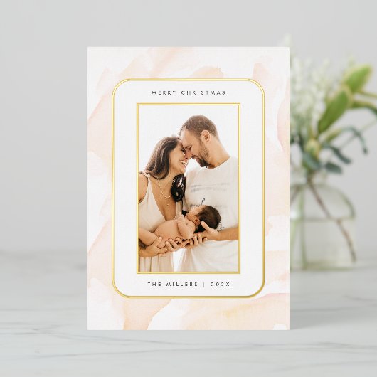 Minimalistische Blush Waterverf Vrolijk Kerstfeest Folie Feestdagenkaart (Staand Voorkant)