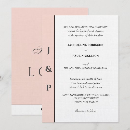 Minimalistische Blush Witte Monogram Kaart (Voorkant / Achterkant)