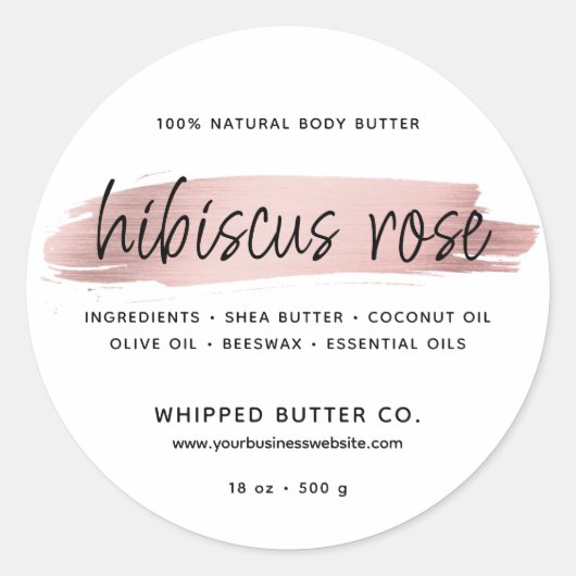 Minimalistische Body Butter Small Business Roos Go Ronde Sticker (Voorkant)