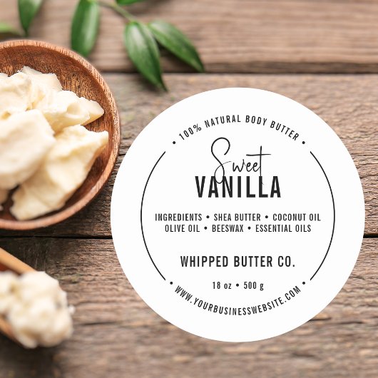 Minimalistische Body Butter Small Business Zwart | Ronde Sticker