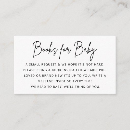 Minimalistische boeken voor Baby shower Enclosure  Informatiekaartje (Voorkant)