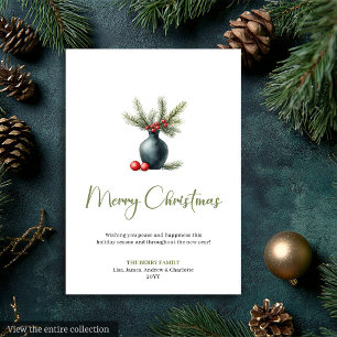 Minimalistische Boheemse Botanische Aardse Kerstka Feestdagenkaart