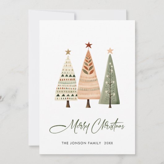 Minimalistische Boheemse dennenboom Kerstgroet Feestdagenkaart (Voorkant)