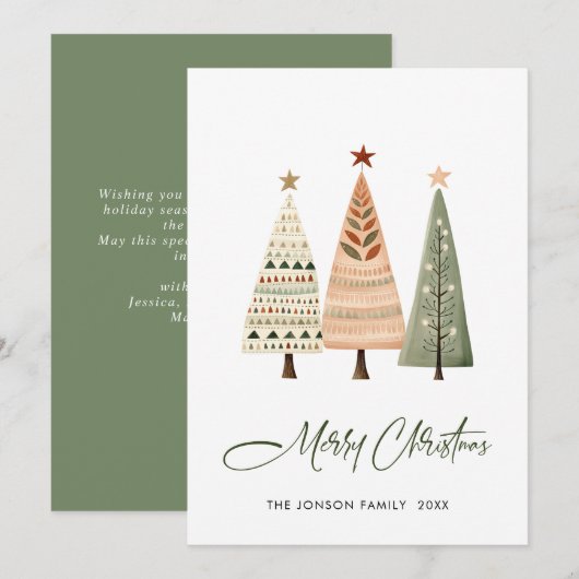 Minimalistische Boheemse dennenboom Kerstgroet Feestdagenkaart (Voorkant / Achterkant)