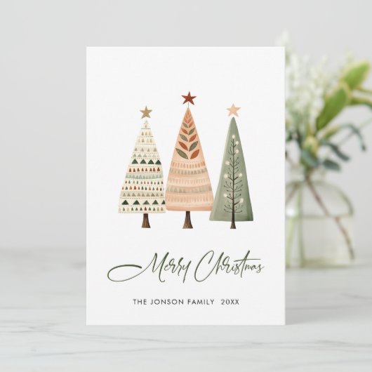 Minimalistische Boheemse dennenboom Kerstgroet Feestdagenkaart (Staand voorkant)