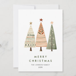 Minimalistische Boheemse dennenboom Kerstgroet Feestdagenkaart