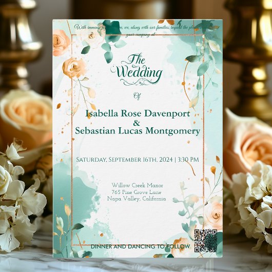 Minimalistische Boheemse Emerald en Roos Gold Wedd Kaart