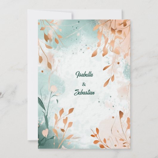 Minimalistische Boheemse Emerald en Roos Gold Wedd Kaart (Achterkant)