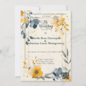 Minimalistische Boheemse Mosterd Geel & Blauw Huwe Kaart (Voorkant)