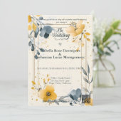 Minimalistische Boheemse Mosterd Geel & Blauw Huwe Kaart (Staand voorkant)