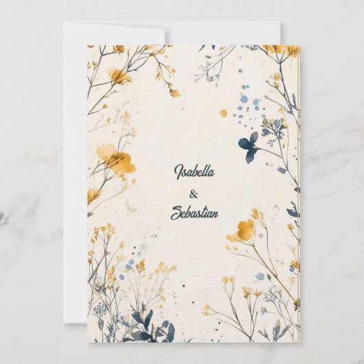 Minimalistische Boheemse Mosterd Geel & Blauw Huwe Kaart (Achterkant)