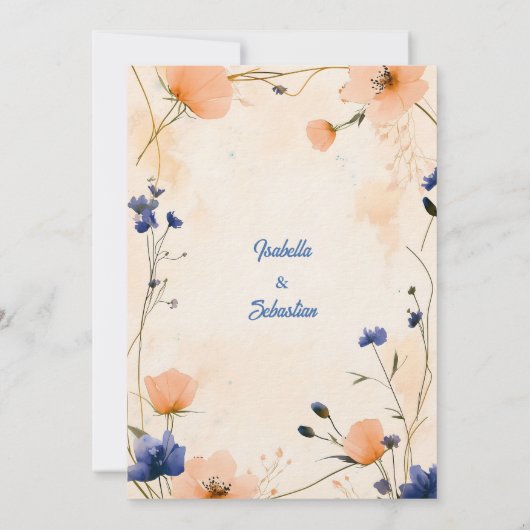 Minimalistische Boheemse Peach en Royal Blue Weddi Kaart (Achterkant)