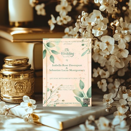 Minimalistische Boheemse Sage Green & Roos bruilof Kaart