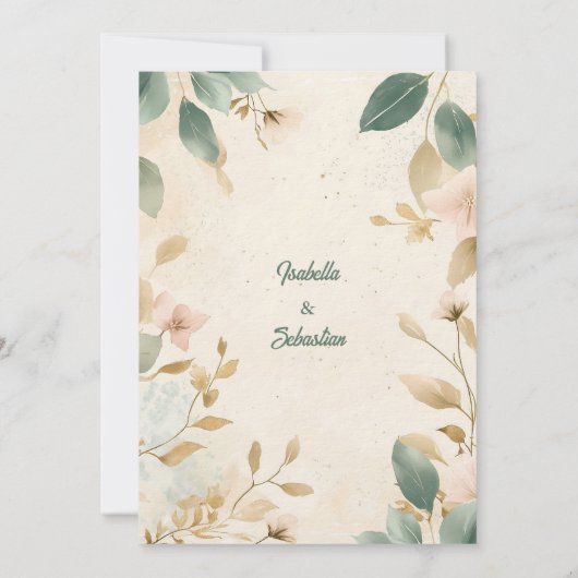 Minimalistische Boheemse Sage Green & Roos bruilof Kaart (Achterkant)