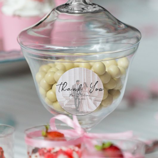 Minimalistische bohemian afbeelding bruiloft dank  ronde sticker