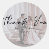 Minimalistische bohemian afbeelding bruiloft dank  ronde sticker (Voorkant)