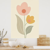 Minimalistische Boho Abstracte Bloemenkunst Poster (Keuken)