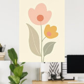 Minimalistische Boho Abstracte Bloemenkunst Poster (Thuiskantoor)