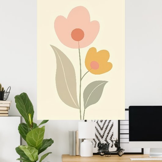 Minimalistische Boho Abstracte Bloemenkunst Poster (Thuiskantoor)