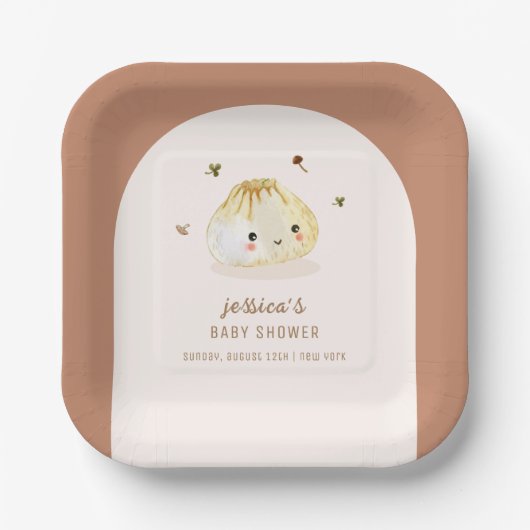 Minimalistische Boho Arch Chinees Dumpling Baby sh Papieren Bordje (Voorkant)
