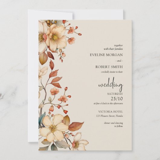 Minimalistische Boho Arch Terracotta Herfst Wildbl Kaart (Voorkant)