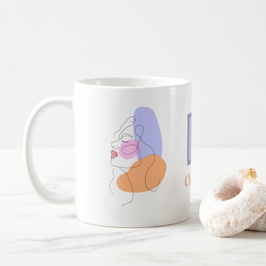 Minimalistische Boho Art Blauw Sinaasappel Pastel  Koffiemok (Met donut)