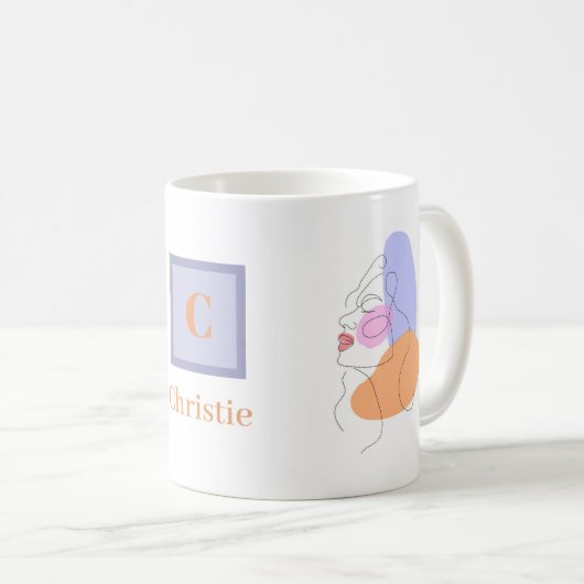 Minimalistische Boho Art Blauw Sinaasappel Pastel  Koffiemok (Voorkant rechts)