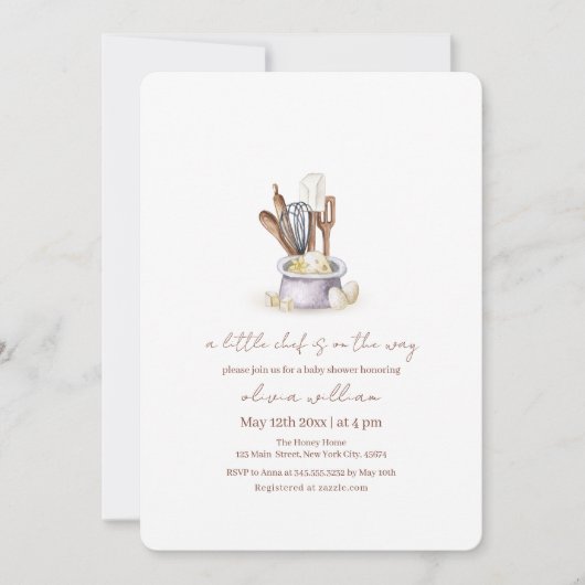 Minimalistische Boho Bakery Chef Baby shower Kaart (Voorkant)