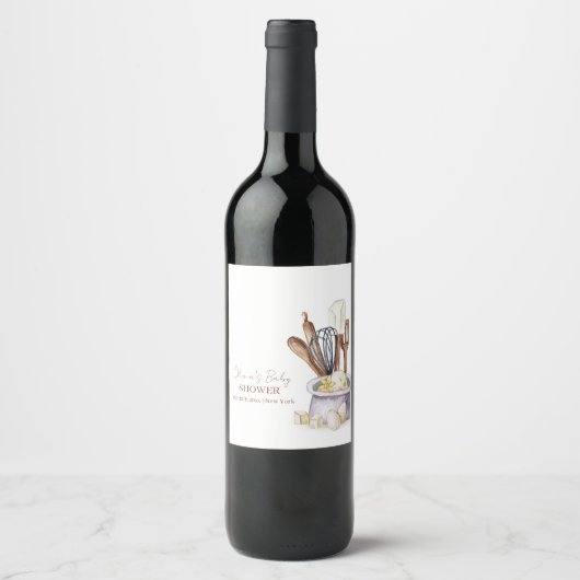 Minimalistische Boho Bakery Chef Baby shower Wijnl Wijn Etiket (Voorkant)