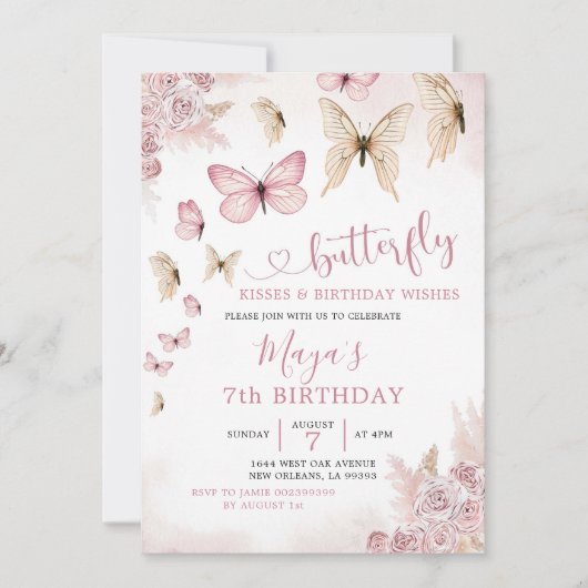 Minimalistische Boho Beige en Butterfly Birthday Kaart (Voorkant)