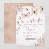 Minimalistische Boho Beige en Butterfly Birthday Kaart (Voorkant / Achterkant)