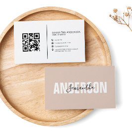  Minimalistische Boho Beige QR Code Modern Visitekaartje