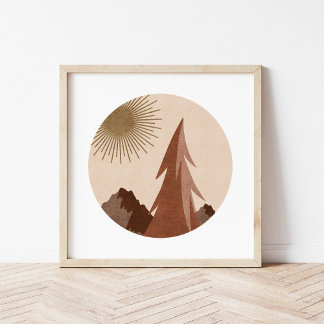 Minimalistische Boho Berglandschap Kunstposter Poster