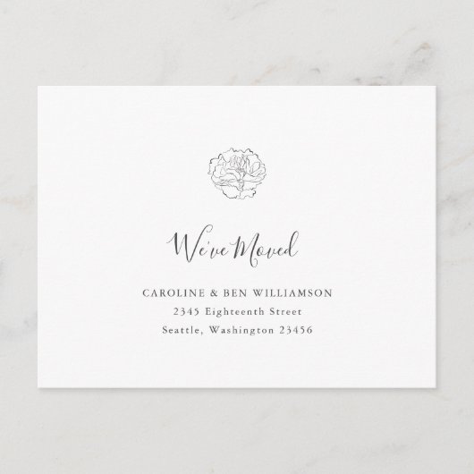 Minimalistische Boho Bloem Wit Nieuw Adres Briefkaart (Voorkant)