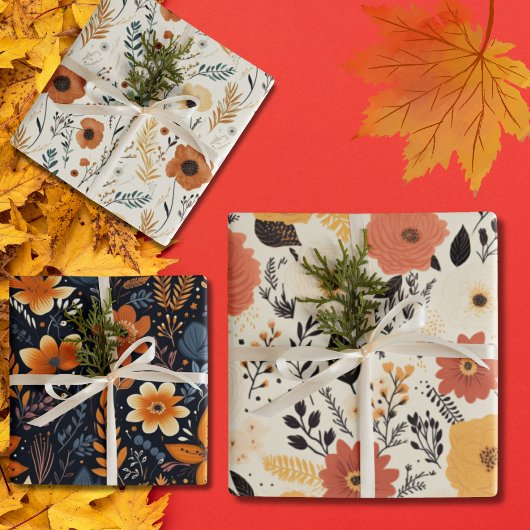 Minimalistische Boho bloemen herfst Inpakpapier Vel