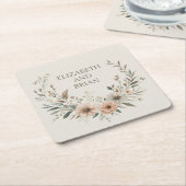 Minimalistische Boho Bloemen in Ivoor en Blush Kartonnen Onderzetters (Schuin)