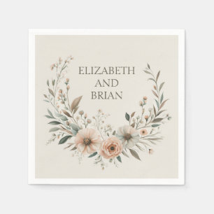 Minimalistische Boho Bloemen in Ivoor en Blush Servet