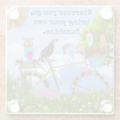Minimalistische Boho Bloemenfiets en vogels Glazen Onderzetter (Achterkant)