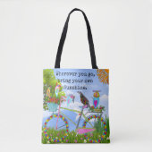 Minimalistische Boho Bloemenfiets en vogels Tote Bag (Voorkant)