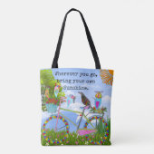 Minimalistische Boho Bloemenfiets en vogels Tote Bag (Achterkant)