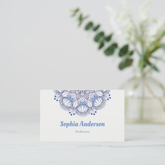 Minimalistische Boho Blue Mandala Professional Visitekaartje (Staand voorkant)