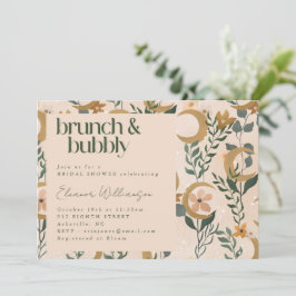 Minimalistische Boho Blush Bloemen Maan Brunch Bub Kaart